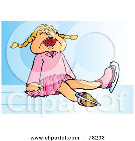 Royalty-Free (RF) Clipart Illustration of a Crying Blond Girl After Falling While Ice Skating by Snowy