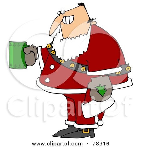 Royalty-Free (RF) Clipart Illustration of a Creepy Man Grinning, Holding A Beverage And Wearing A Santa Suit by djart