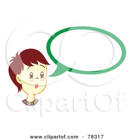 Royalty-Free (RF) Clipart Illustration of a Brunette Boy With A Green Word Balloon by Cherie Reve