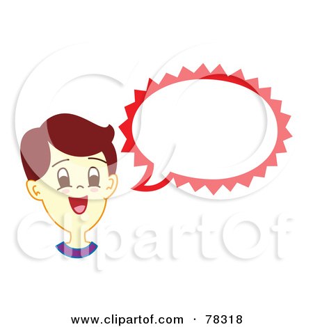 Royalty-Free (RF) Clipart Illustration of a Brunette Boy With A Red Word Balloon by Cherie Reve