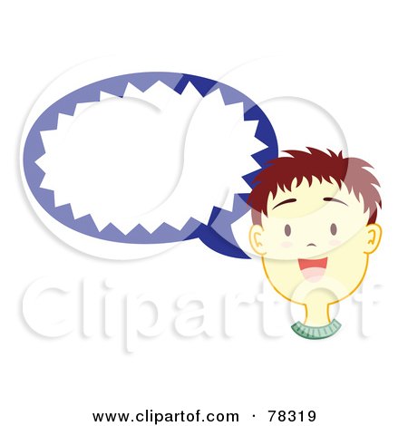 Royalty-Free (RF) Clipart Illustration of a Brunette Boy With A Blue Speech Balloon by Cherie Reve