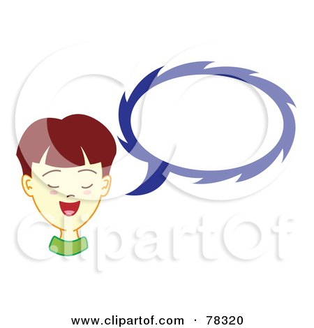 Royalty-Free (RF) Clipart Illustration of a Brunette Boy With A Blue Text Balloon by Cherie Reve