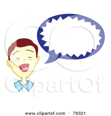 Royalty-Free (RF) Clipart Illustration of a Brunette Boy With A Blue Word Balloon by Cherie Reve