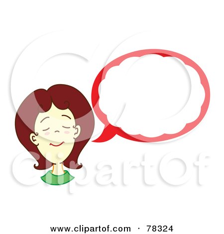 Royalty-Free (RF) Clipart Illustration of a Stubborn Brunette Girl With A Red Speech Balloon by Cherie Reve