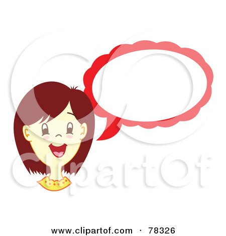Royalty-Free (RF) Clipart Illustration of a Brunette Girl With A Red Speech Balloon by Cherie Reve