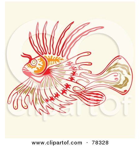 Royalty-Free (RF) Clipart Illustration of a Green, Orange And Red Lionfish Design by Cherie Reve