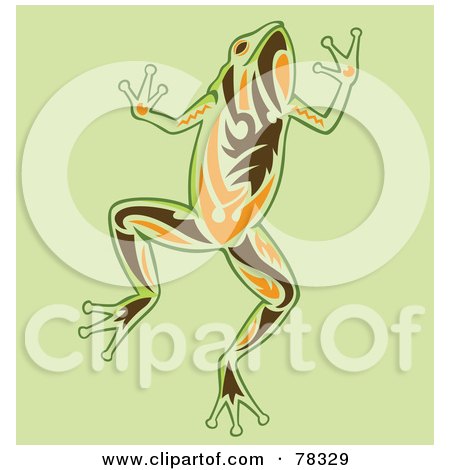 Royalty-Free (RF) Clipart Illustration of a Brown, Green And Orange Leaping Frog Design by Cherie Reve
