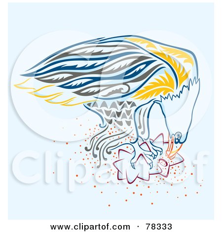 Royalty-Free (RF) Clipart Illustration of a Blue And Yellow Eagle Eating Prey by Cherie Reve
