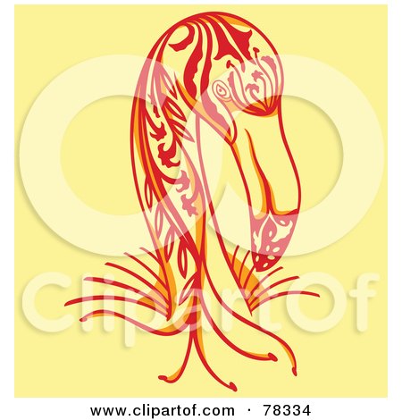 Royalty-Free (RF) Clipart Illustration of an Elegant Red Flamingo Design by Cherie Reve