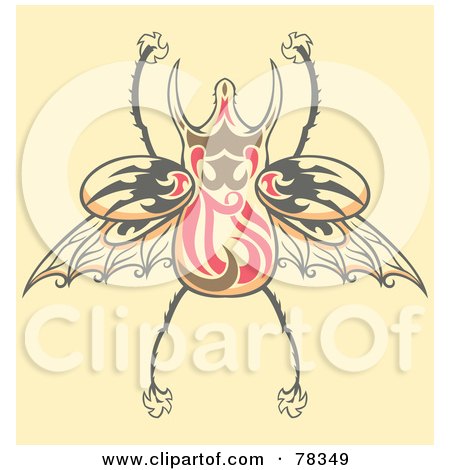 Royalty-Free (RF) Clipart Illustration of a Pink, Brown And Gray Beetle Design On Beige by Cherie Reve