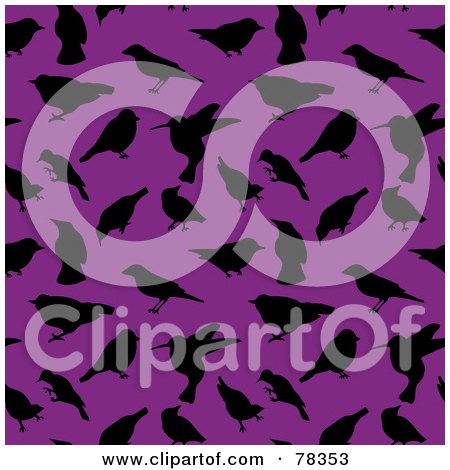 Royalty-Free (RF) Clipart Illustration of a Seamless Background Of Black Bird Silhouettes On Purple by Cherie Reve