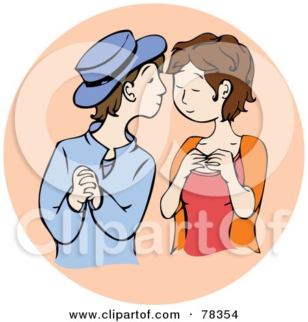 Royalty-Free (RF) Clipart Illustration of an Amorous Young Brunette Couple Admiring Each Other On A Beige Circle by Cherie Reve
