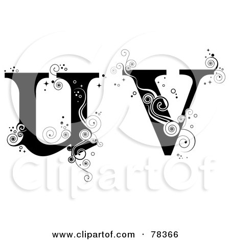 Royalty-Free (RF) Clipart Illustration of a Vine Alphabet Lowercase Letters U And V by BNP Design Studio