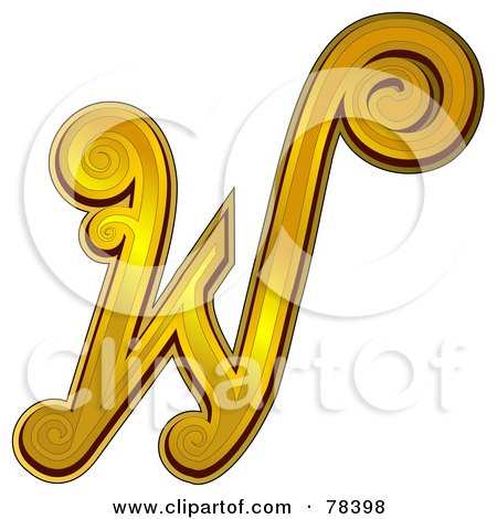 Royalty-Free (RF) Clipart Illustration of an Elegant Gold Letter W by BNP Design Studio