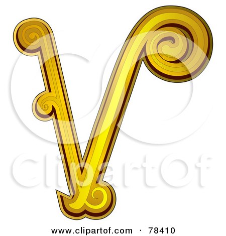 Royalty-Free (RF) Clipart Illustration of an Elegant Gold Letter V by BNP Design Studio
