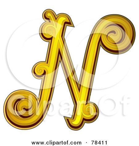 Royalty-Free (RF) Clipart Illustration of an Elegant Gold Letter N by BNP Design Studio