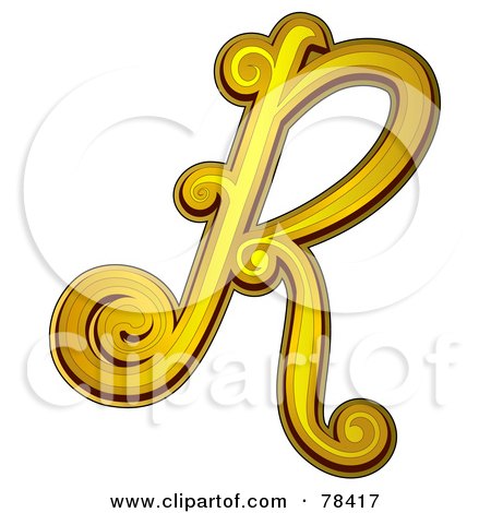 Royalty-Free (RF) Clipart Illustration of an Elegant Gold Letter R by BNP Design Studio