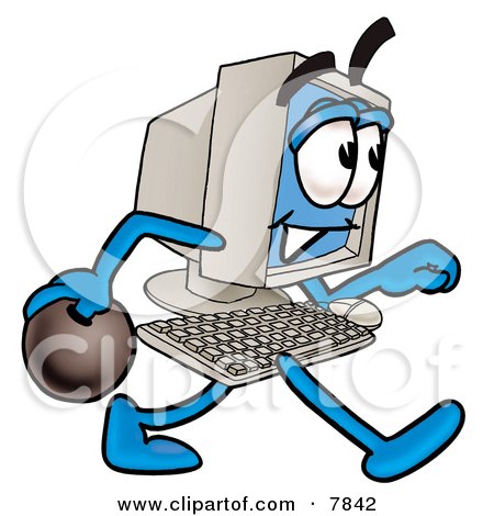 Clipart Picture of a Desktop Computer Mascot Cartoon Character Holding a Bowling Ball by Mascot Junction