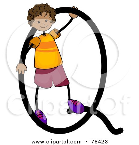 Royalty-Free (RF) Clipart Illustration of a Stick Kid Alphabet Letter Q With A Boy by BNP Design Studio