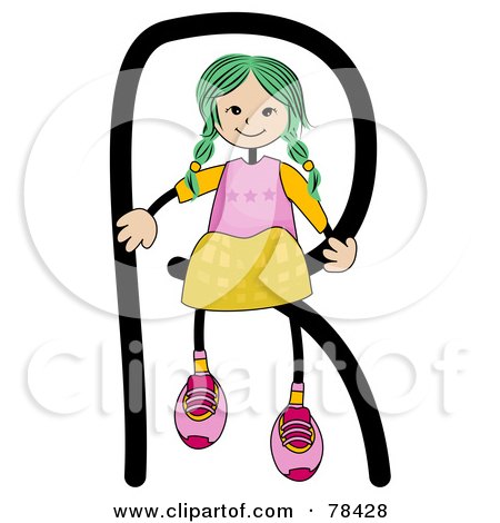 Royalty-Free (RF) Clipart Illustration of a Stick Kid Alphabet Letter R With A Girl by BNP Design Studio