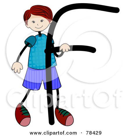 Royalty-Free (RF) Clipart Illustration of a Stick Kid Alphabet Letter F With A Boy by BNP Design Studio