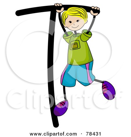 Royalty-Free (RF) Clip Art Illustration of a Stick Kid Alphabet Letter T With A Boy by BNP Design Studio