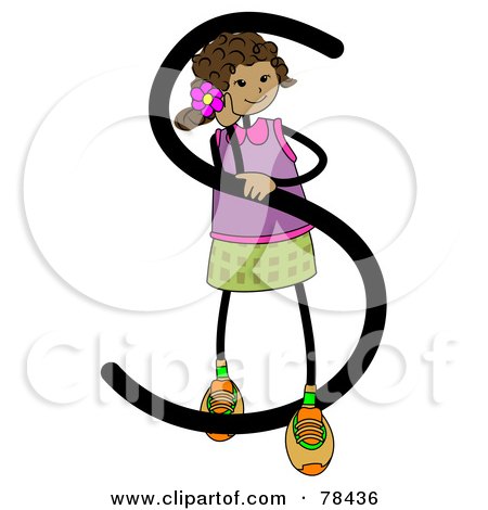 Royalty-Free (RF) Clipart Illustration of a Stick Kid Alphabet Letter S With A Girl by BNP Design Studio