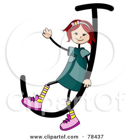 Royalty-Free (RF) Clipart Illustration of a Stick Kid Alphabet Letter J With A Girl by BNP Design Studio