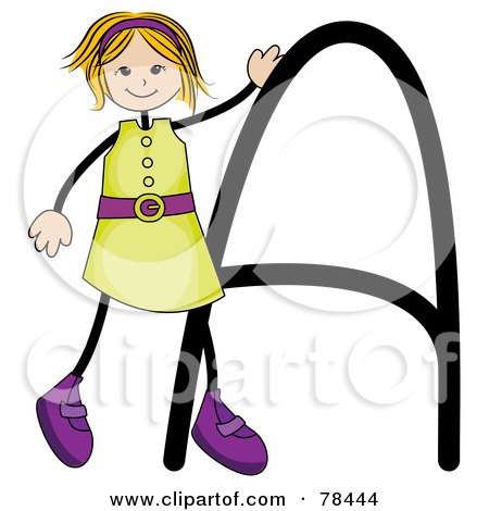 Royalty-Free (RF) Clipart Illustration of a Stick Kid Alphabet Letter A With A Girl by BNP Design Studio