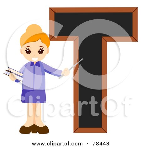 Royalty-Free (RF) Clipart Illustration of an Alphabet Kid Letter T With A Teacher by BNP Design Studio