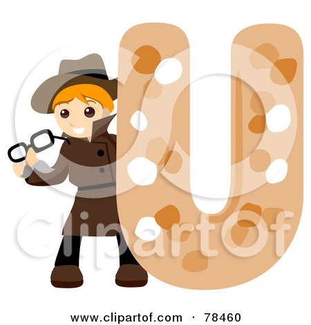 Royalty-Free (RF) Clipart Illustration of an Alphabet Kid Letter U With An Undercover Agent by BNP Design Studio