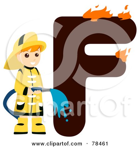 Royalty-Free (RF) Clipart Illustration of an Alphabet Kid Letter F With A Fireman by BNP Design Studio