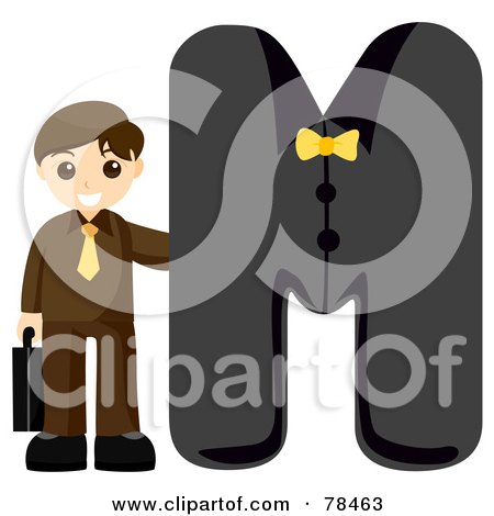 Royalty-Free (RF) Clipart Illustration of an Alphabet Kid Letter M With A Business Man by BNP Design Studio