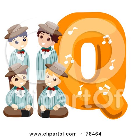 Royalty-Free (RF) Clipart Illustration of an Alphabet Kid Letter Q With A Quartet by BNP Design Studio
