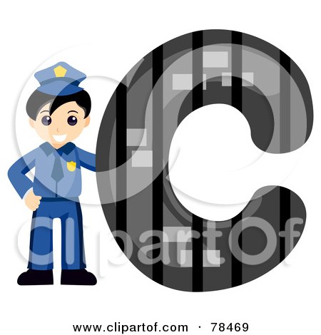 Royalty-Free (RF) Clipart Illustration of an Alphabet Kid Letter C With A Cop by BNP Design Studio