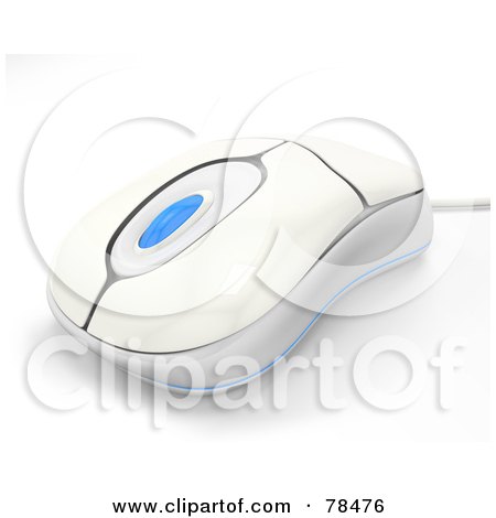 Royalty-Free (RF) Clipart Illustration of a 3d White And Blue Modern Wired Computer Mouse by Leo Blanchette