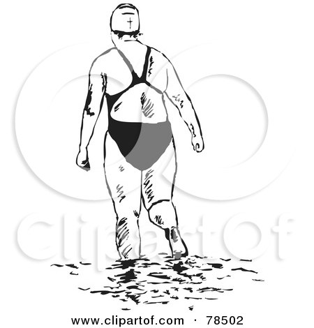 Royalty-Free (RF) Clipart Illustration of a Black And White Woman Walking in Water by Prawny