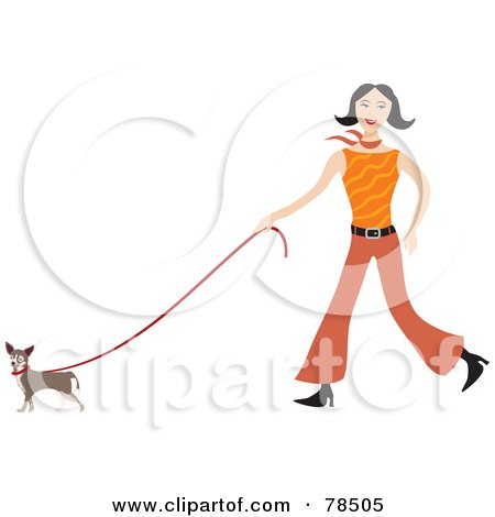 Royalty-Free (RF) Clipart Illustration of a Happy Stylish Woman Walking Her Pooch by Prawny