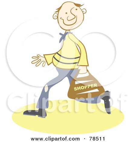 Royalty-Free (RF) Clipart Illustration of a Grinning Male Shopper Carrying A Bag by Prawny