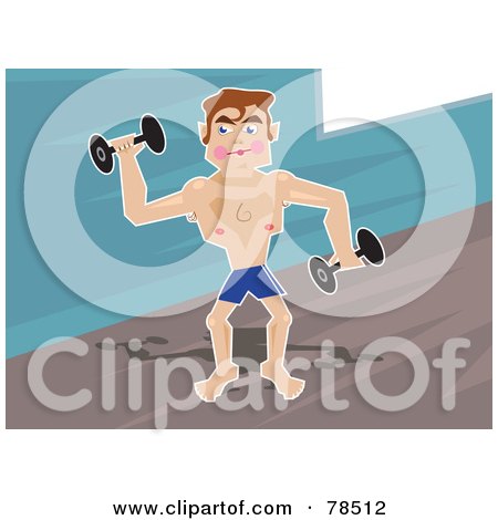 Royalty-Free (RF) Clipart Illustration of a Male Brunette Body Builder Lifting Weights by Prawny
