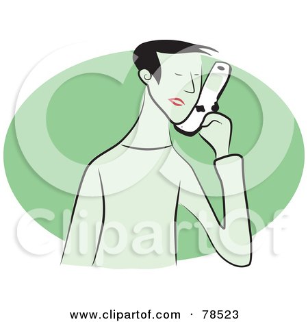 Royalty-Free (RF) Clipart Illustration of a Green Guy Using a Cell Phone by Prawny