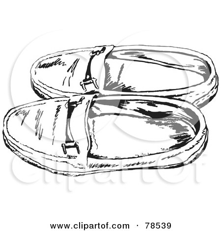 Royalty-Free (RF) Clipart Illustration of a Pair Of Black And White Male Slippers by Prawny