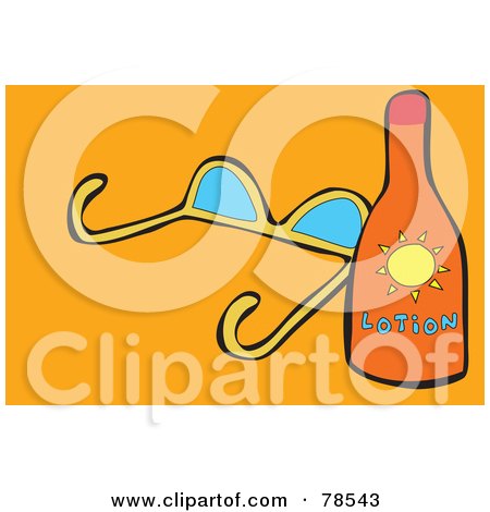 Royalty-Free (RF) Clipart Illustration of a Lotion Bottle By Sunglasses On Orange by Prawny