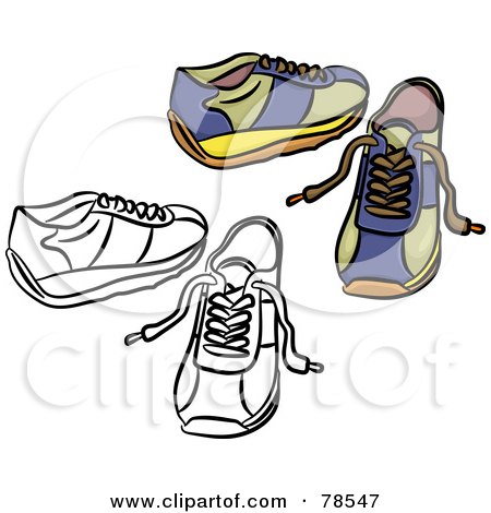 Royalty-Free (RF) Clipart Illustration of a Digital Collage Of Blue Trainer Shoes With A Black Outline by Prawny