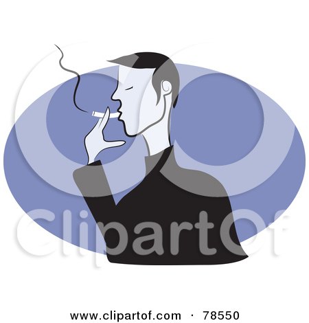 Royalty-Free (RF) Clipart Illustration of a Man Smoking A Cigarette Over A Purple Oval by Prawny