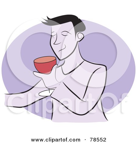 Royalty-Free (RF) Clipart Illustration of a Man Smelling Wine Over A Purple Oval by Prawny