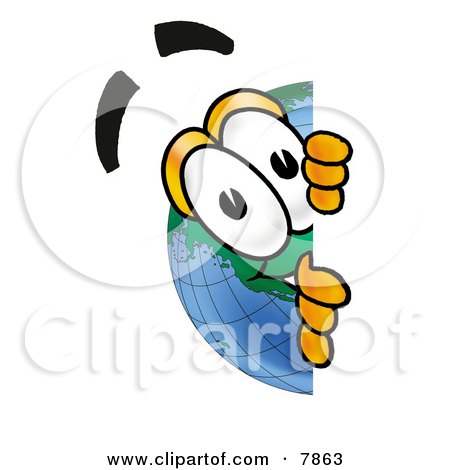 Clipart Picture of a World Earth Globe Mascot Cartoon Character Peeking Around a Corner by Mascot Junction