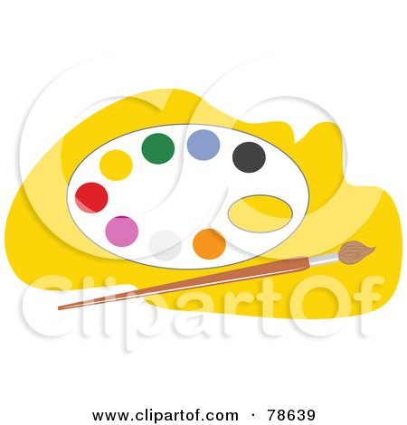 Royalty-Free (RF) Clipart Illustration of a Paintbrush Resting By An Artists Paint Palette by Prawny