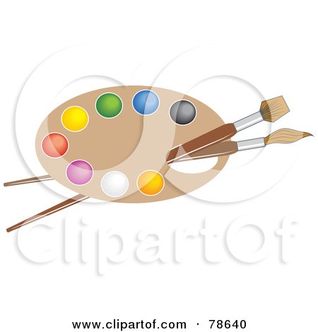 Royalty-Free (RF) Clipart Illustration of Two Paintbrushes Through The Hole Of An Artists Paint Palette by Prawny