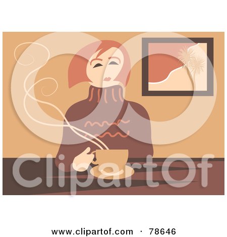 Royalty-Free (RF) Clipart Illustration of a Calm Woman Sitting At A Table With Coffee by Prawny